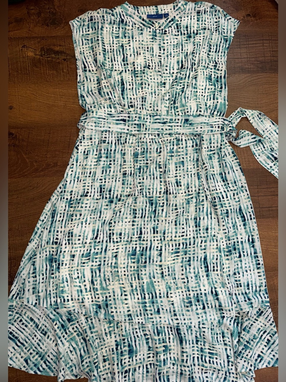 Apt 9 Teal and White Printed Tie-Waist Midi Dress
